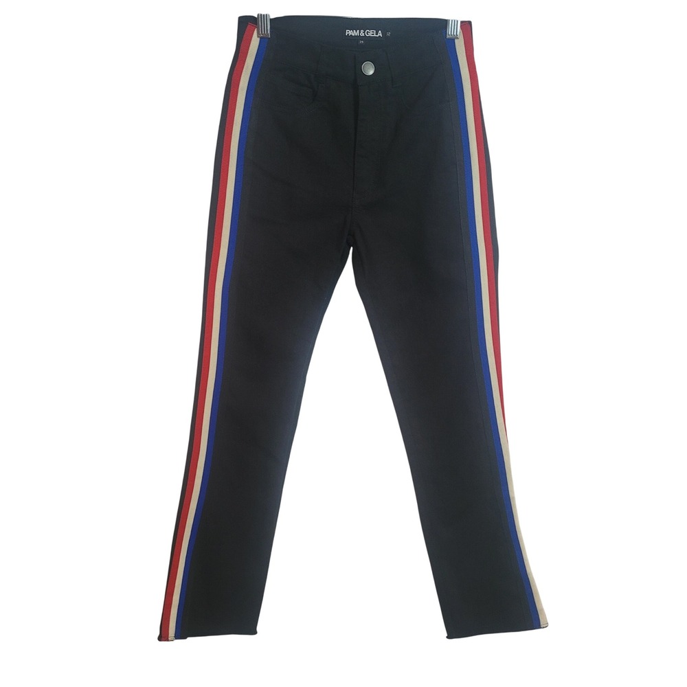 Pam & Gela Black Cropped Flare Pants Classic Stripe Retro Women's Size 25 NEW